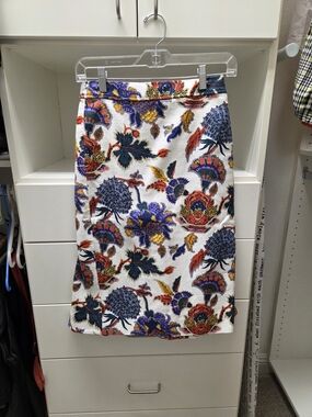 J. Crew White Midi Skirt with Multicolor Floral Print